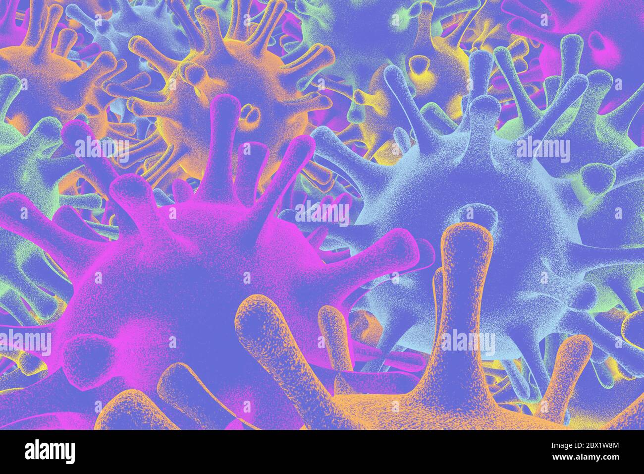Particelle multicolore di coronavirus COVID 19 sfondo Illustrazione 3d di alta qualità Foto Stock