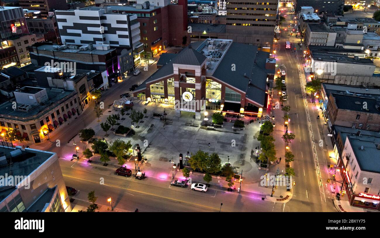 Notte aerea del mercato di Covent Garden - Londra Ontario Canada Foto Stock