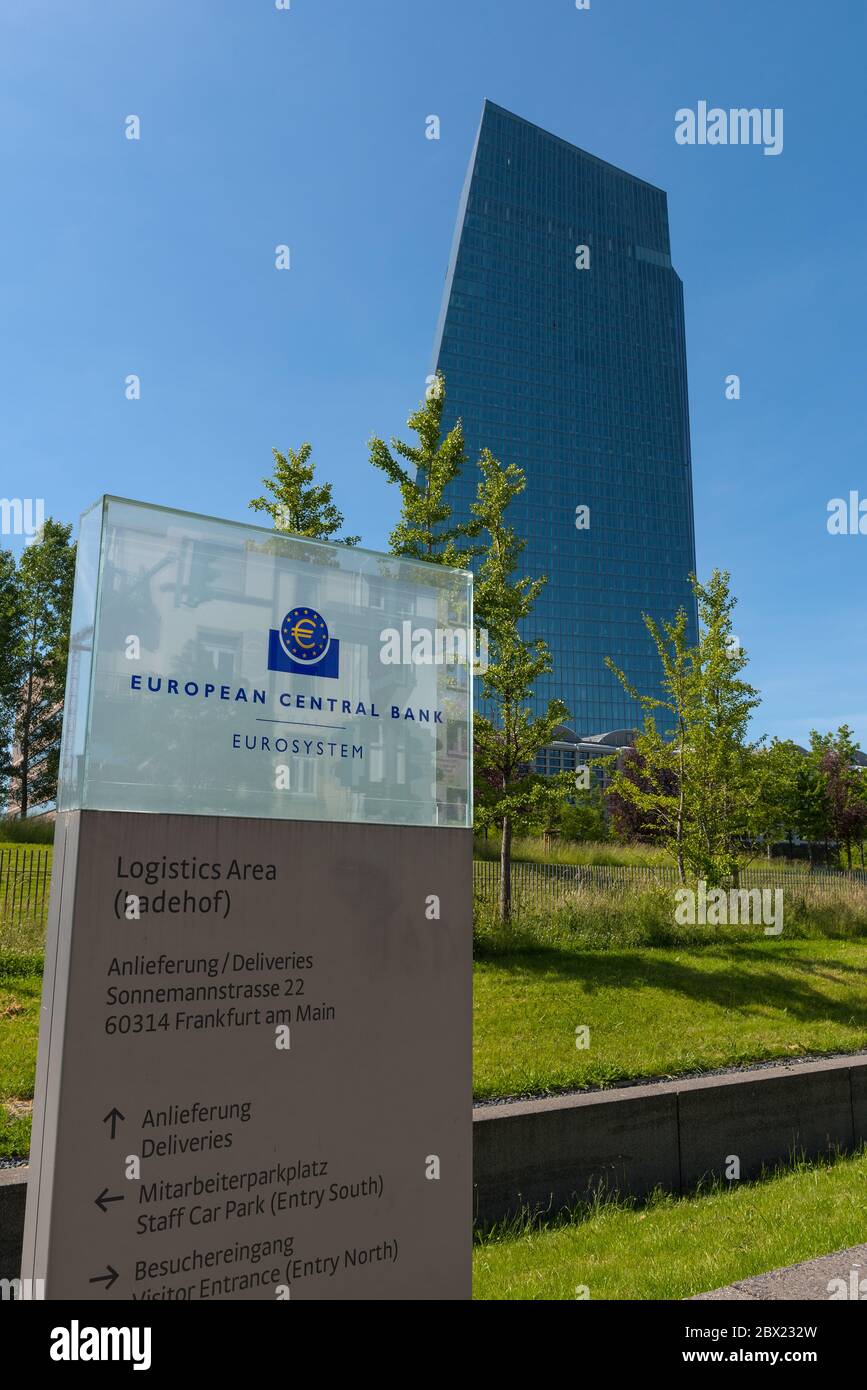 Primo piano del cartello della Banca centrale europea a Francoforte, Germania Foto Stock