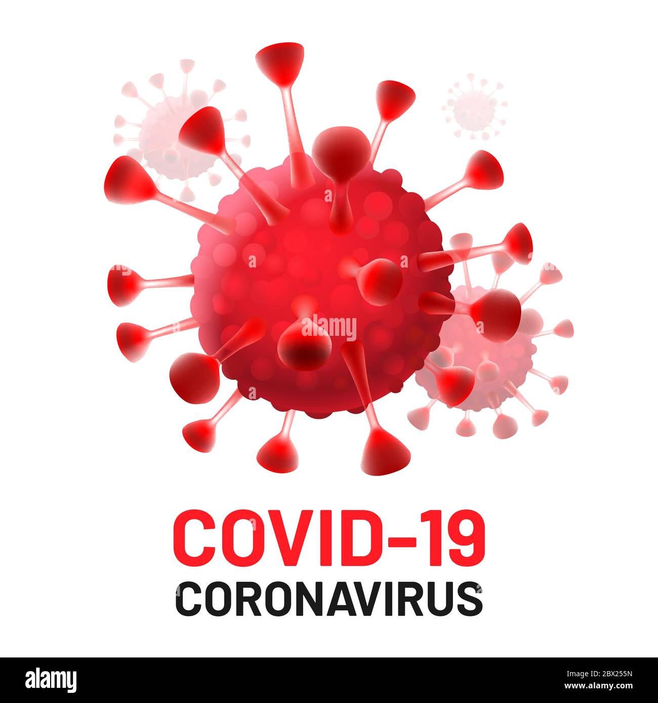 Cellule virali di Covid-19 isolate. Epidemia di pericolo di coronavirus Illustrazione Vettoriale