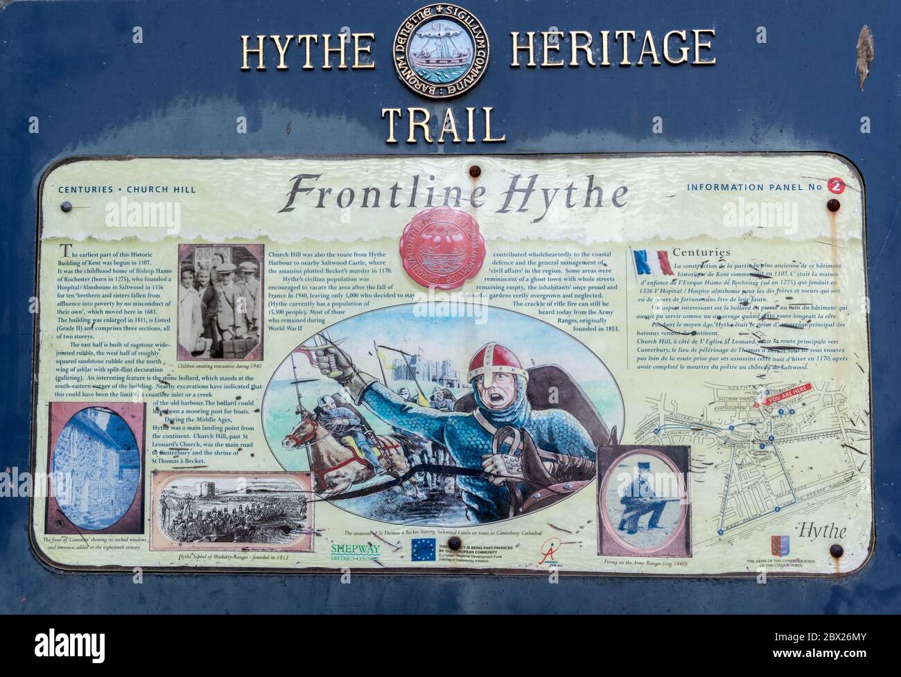 Church Hill targa storica The Hythe Kent UK Foto Stock