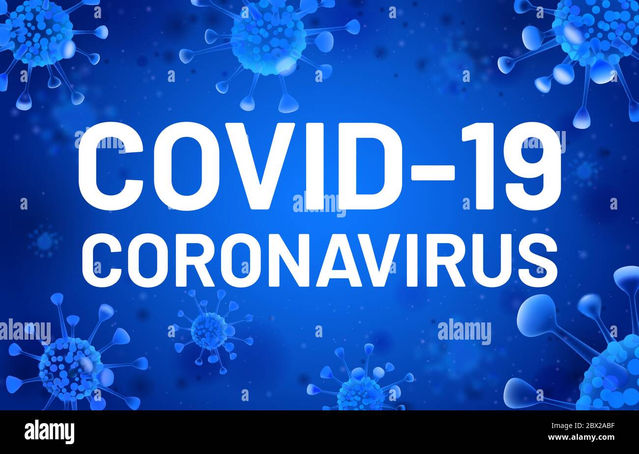 Testo Covid-19. Banner coronavirus con celle blu Illustrazione Vettoriale