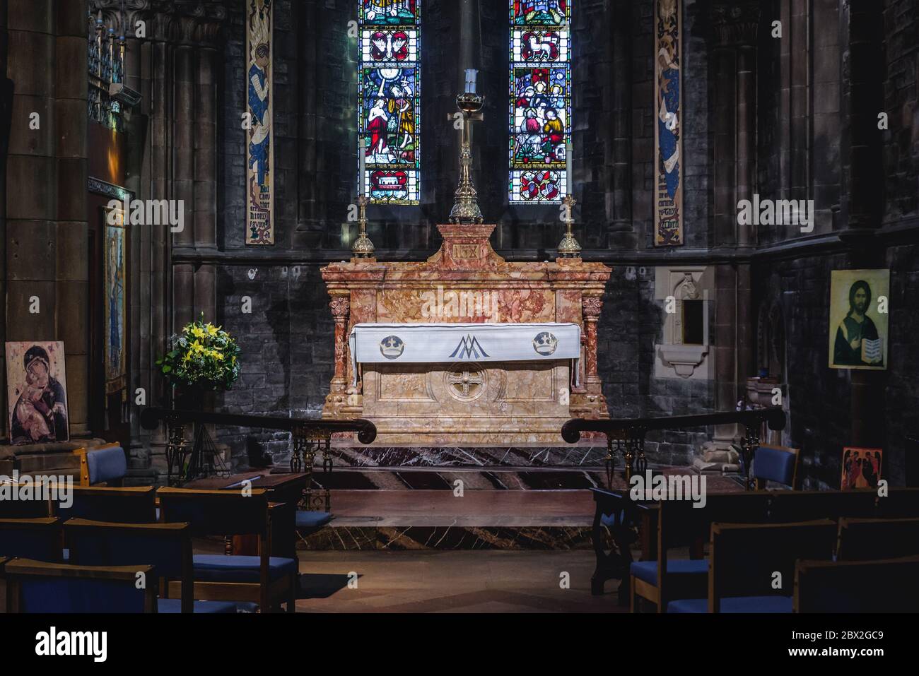 Cappella laterale della Chiesa Cattedrale di Santa Maria la Vergine della Chiesa Episcopale Scozzese a Edimburgo, capitale della Scozia, parte del Regno Unito Foto Stock