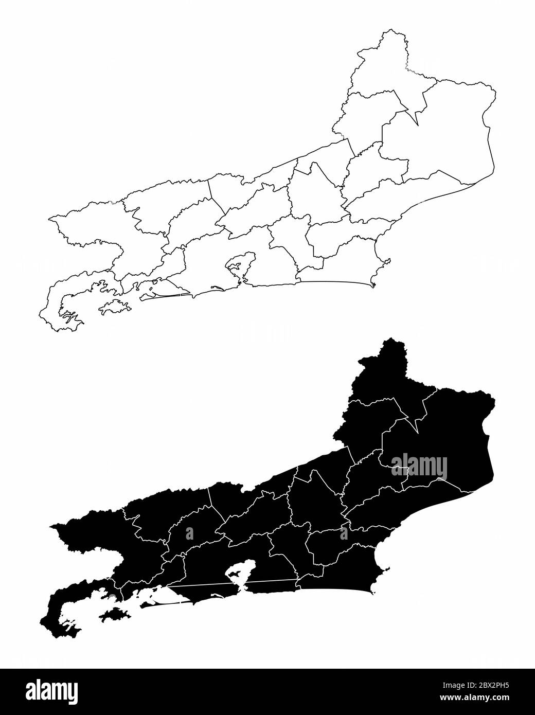 Mappe delle regioni dello stato di Rio de Janeiro Illustrazione Vettoriale