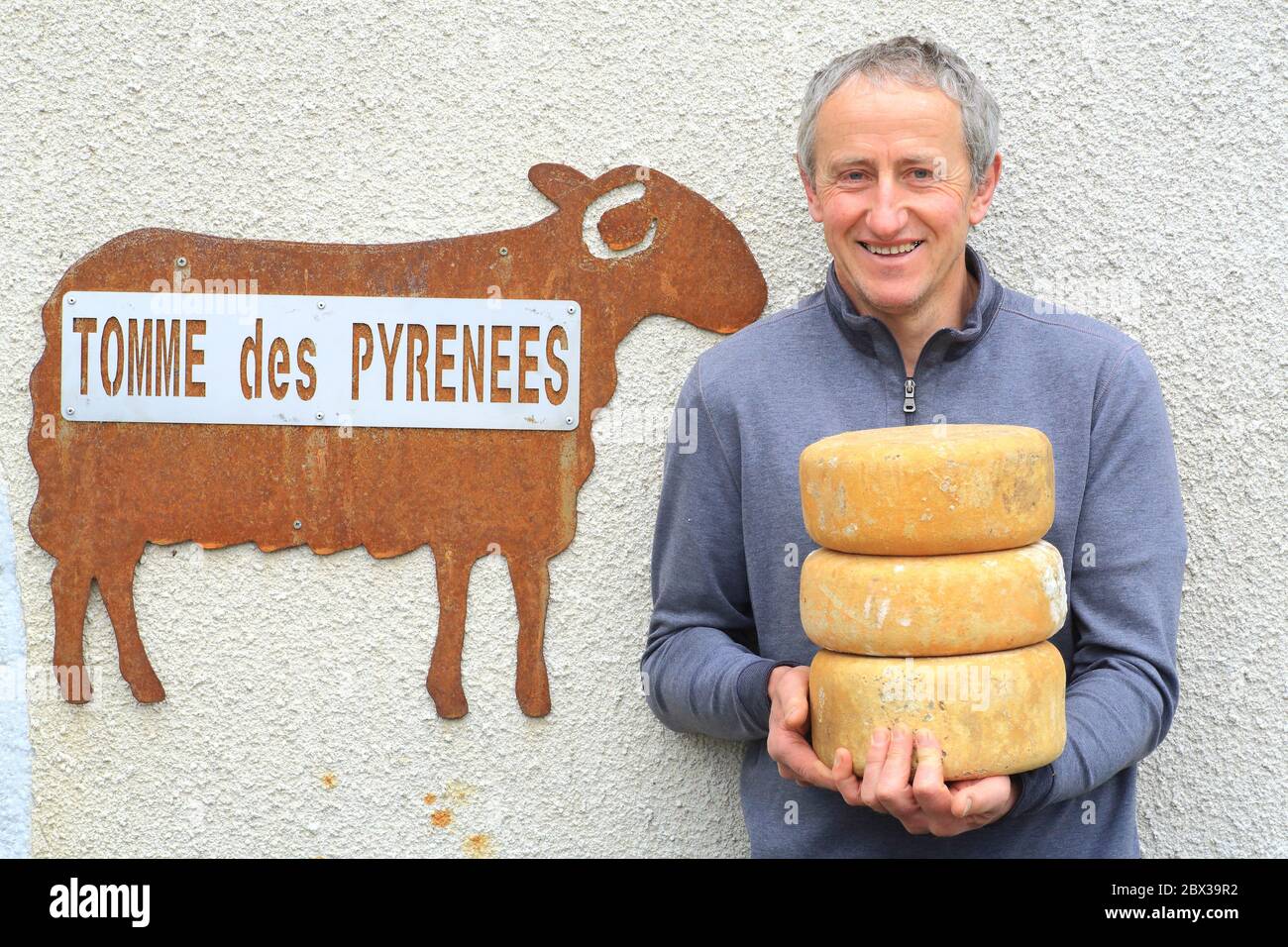 Francia, Pirenei Atlantici, Bearn, Bescat, Ferme De Badie, Didier Arribe e i suoi formaggi di pecora pura (tomi coloniche dei Pirenei) Foto Stock