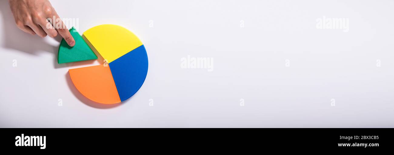 Diagramma circolare del grafico a torta di tenuta. Segmentazione del budget Foto Stock