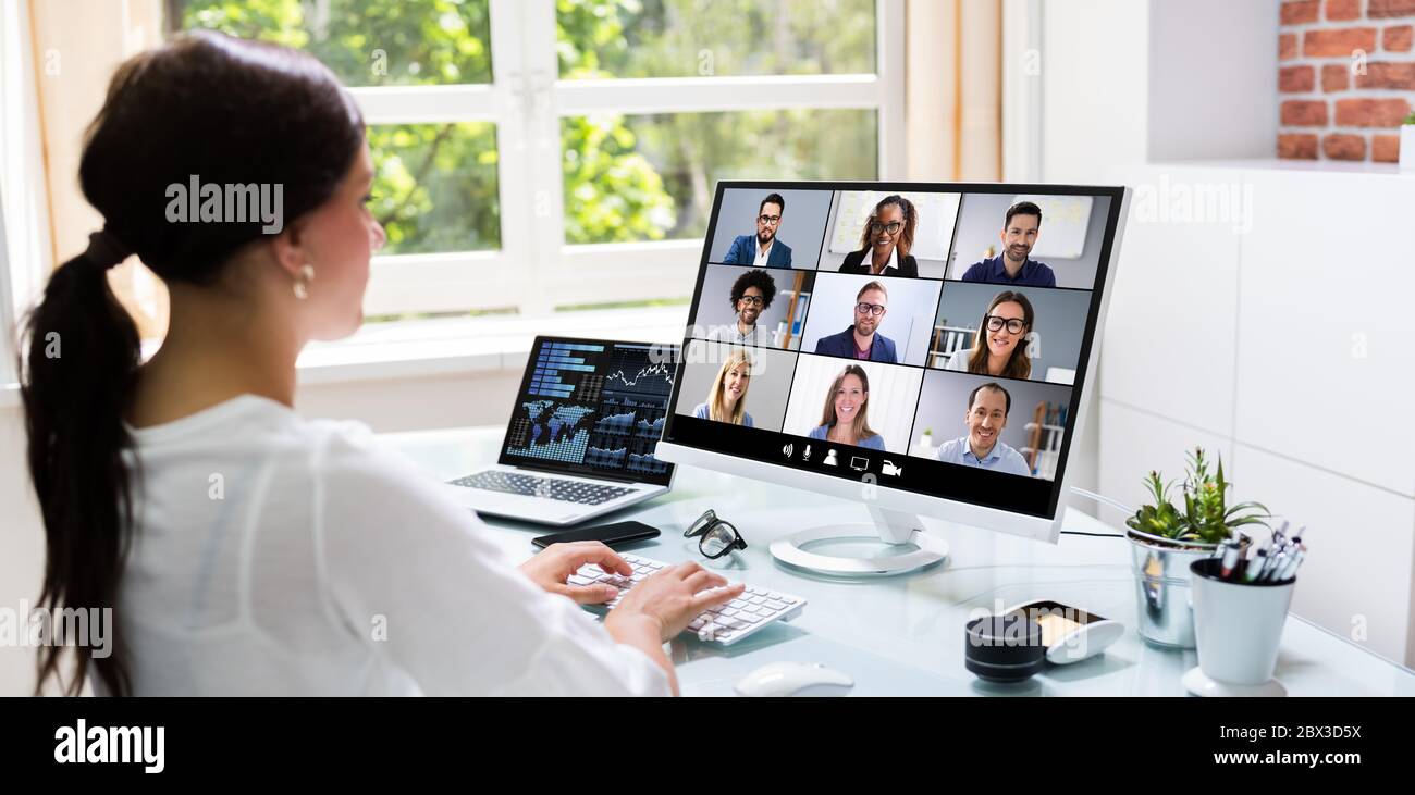 Videoconferenza online. Seminario Web remoto Foto Stock