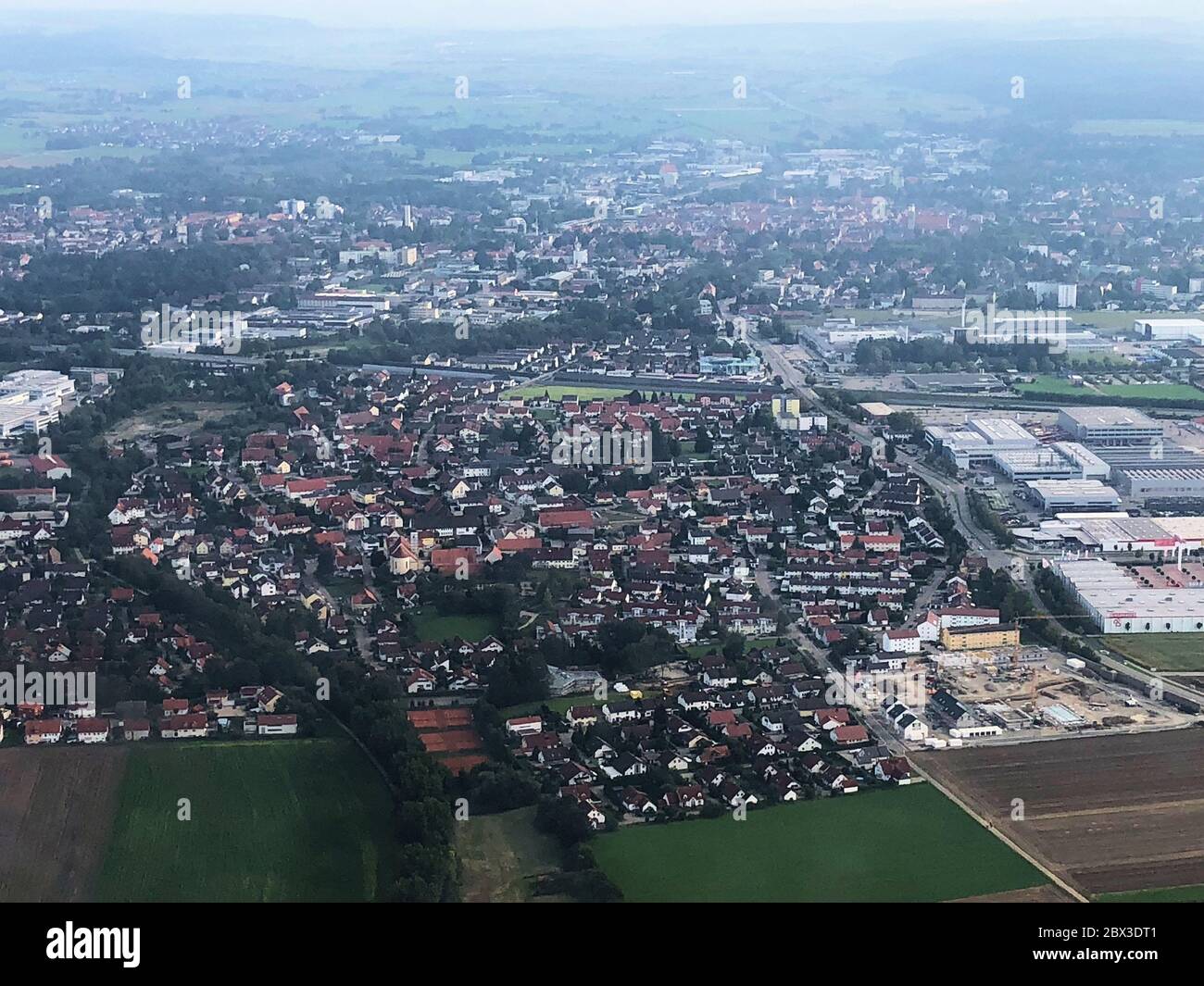 Vista dall'alto a sud della Germania su un aereo ad elica Foto Stock