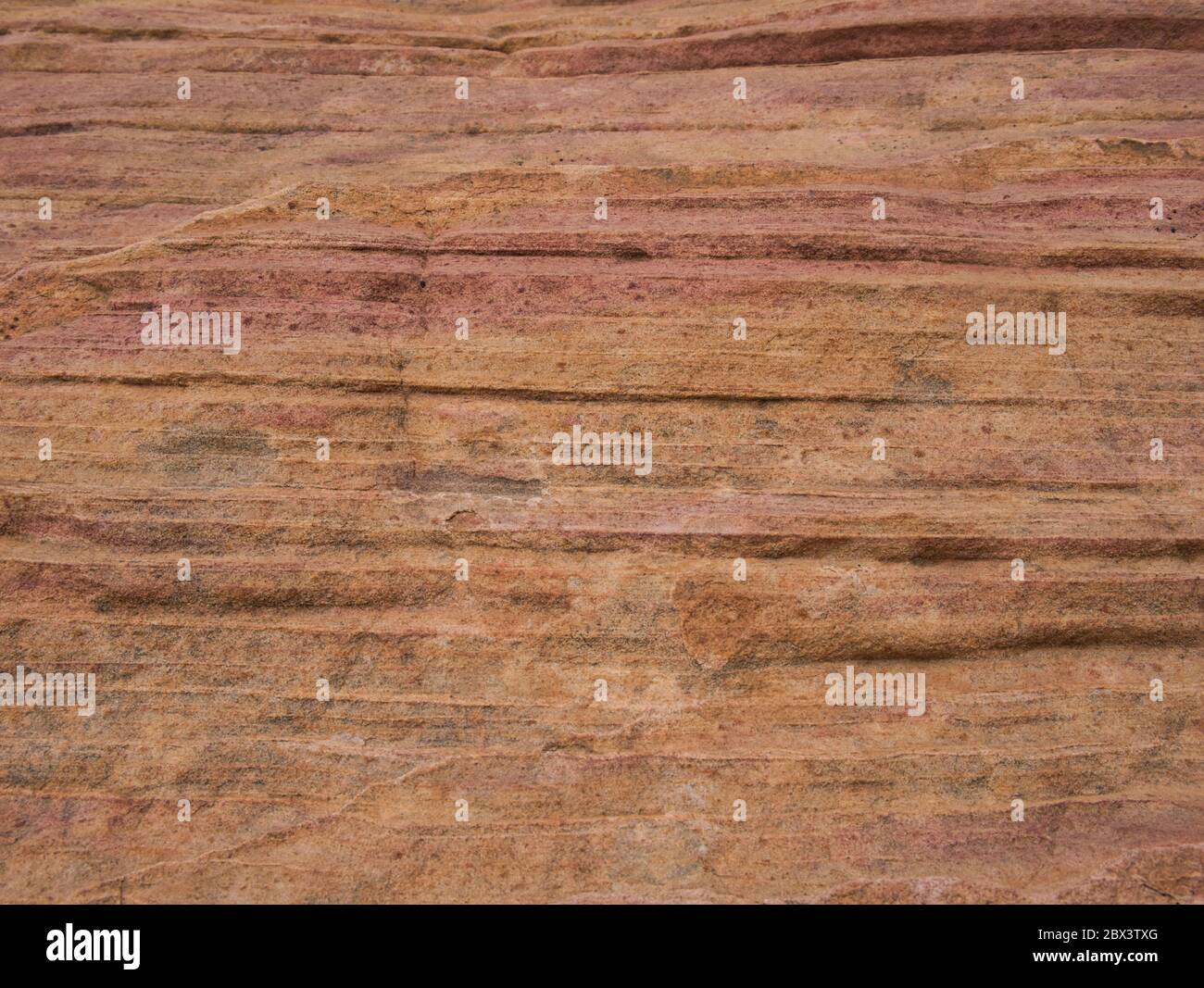 Una parete rocciosa con linee colorate e superficie sabbiosa ma molto dura Foto Stock
