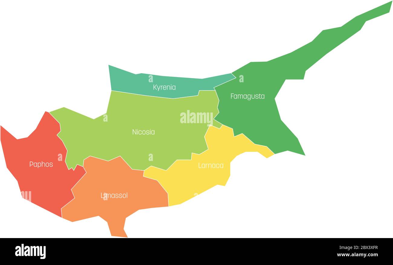 Distretti di Cipro. Mappa delle divisioni amministrative regionali. Illustrazione vettoriale colorata. Illustrazione Vettoriale