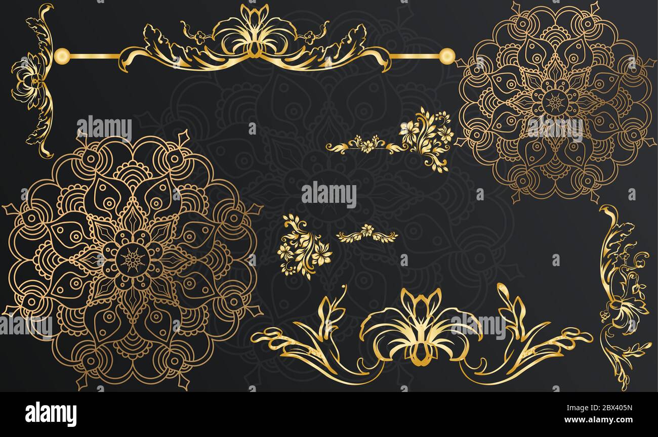 design tessile digitale dell'arte dell'oro con foglie Illustrazione Vettoriale