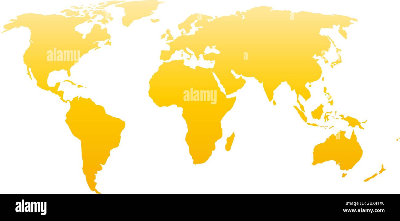 Silhouette mappa mondiale. Gradiente vettore giallo isolato su sfondo bianco. Illustrazione Vettoriale