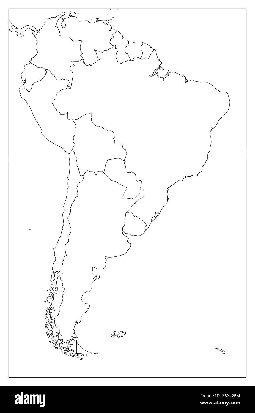 Mappa politica vuota del Sud America. Mappa vettoriale semplice piatta. Illustrazione Vettoriale