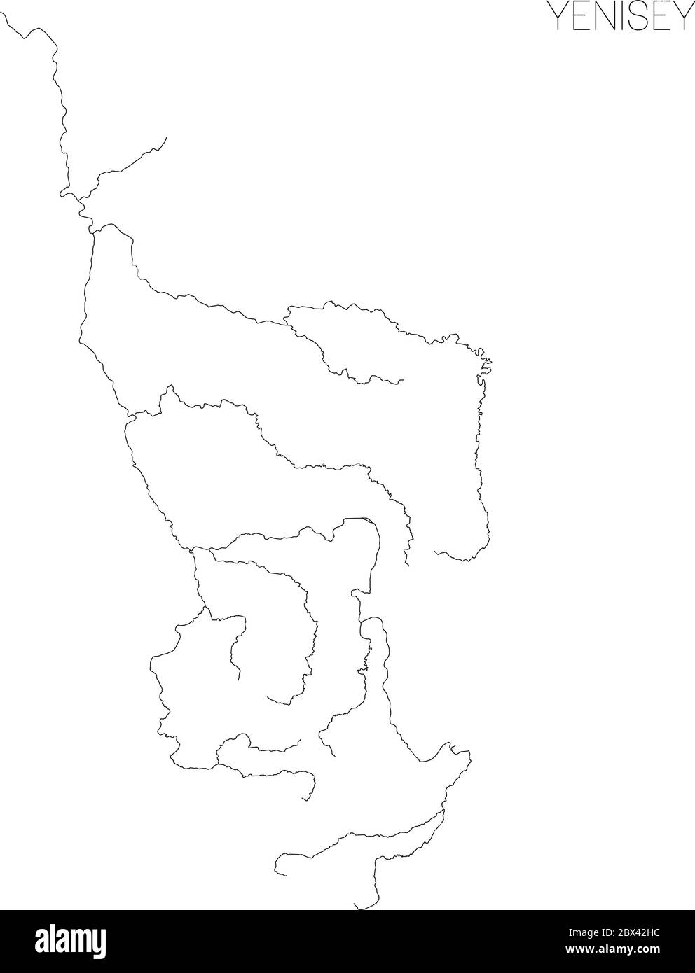 Mappa del bacino idrografico di Yenisey. Semplice illustrazione vettoriale a contorno sottile. Illustrazione Vettoriale