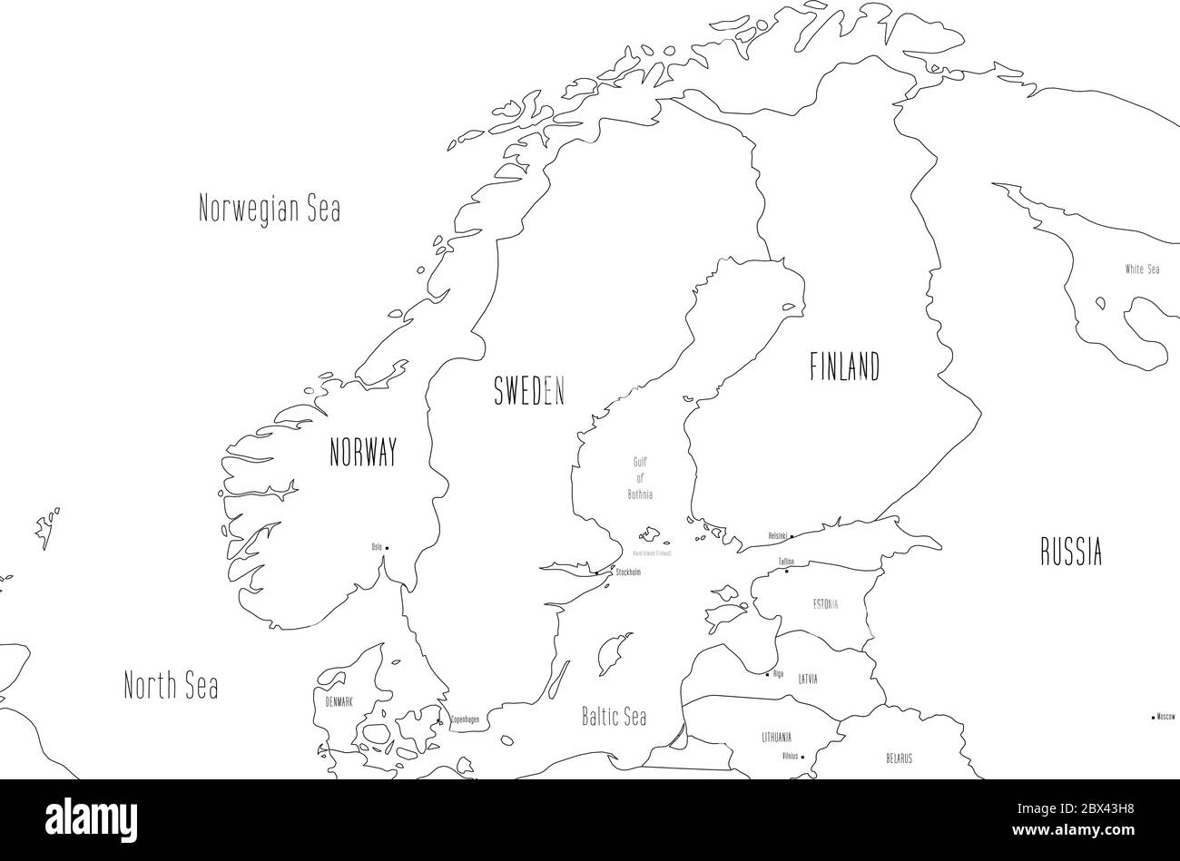 Mappa della Scandinavia. Stile doodle disegnato a mano. Illustrazione vettoriale. Illustrazione Vettoriale
