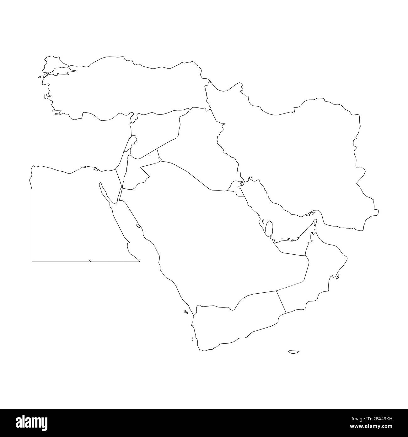 Mappa vuota del Medio Oriente o del Vicino Oriente. Semplice immagine vettoriale a profilo piatto. Illustrazione Vettoriale