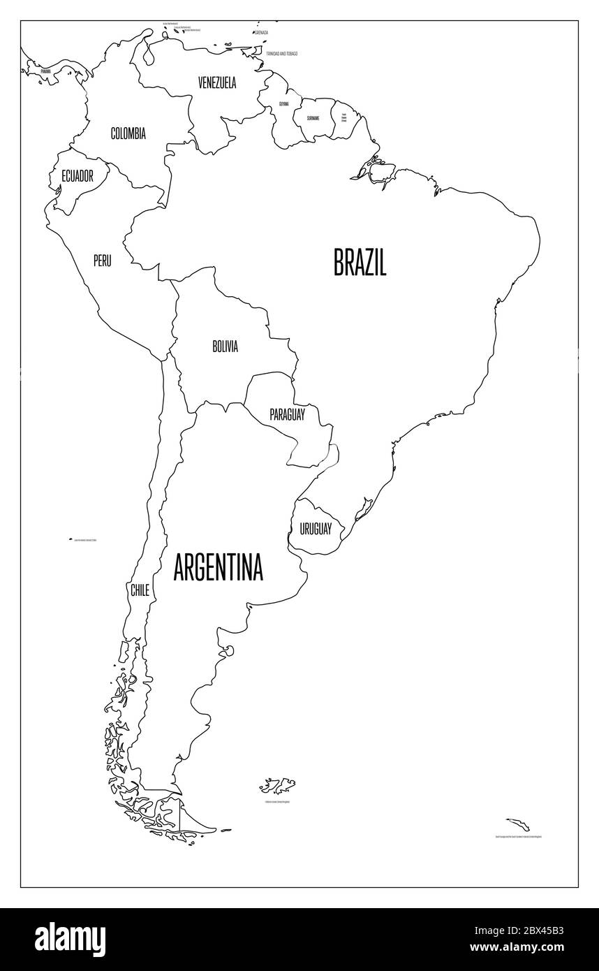 Mappa politica del Sud America. Mappa vettoriale semplice piatta. Illustrazione Vettoriale