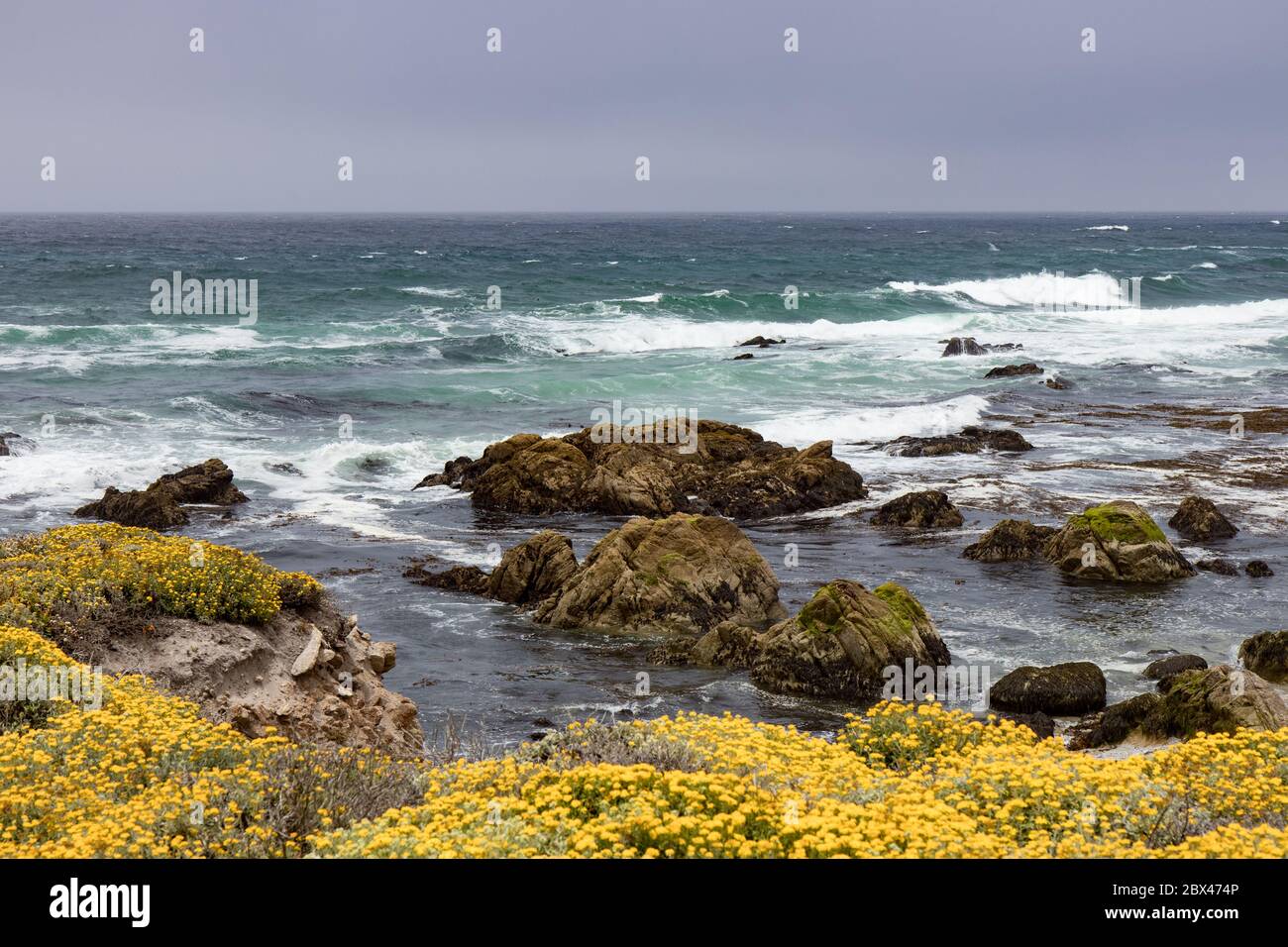 Vista sull'oceano Pacifico da Carmel, California, 17 km circa di strada Foto Stock