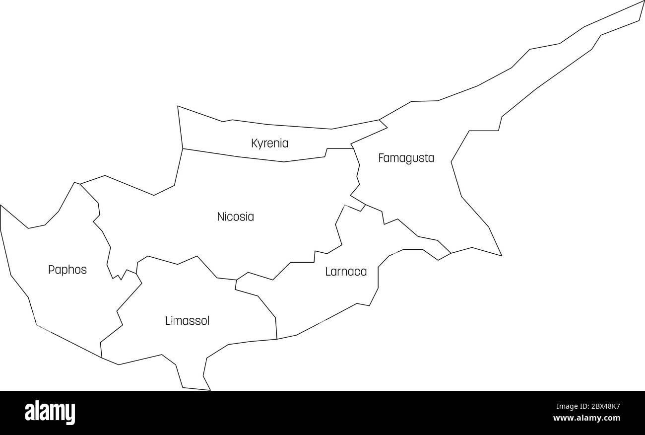 Distretti di Cipro. Mappa delle divisioni amministrative regionali. Illustrazione vettoriale colorata. Illustrazione Vettoriale