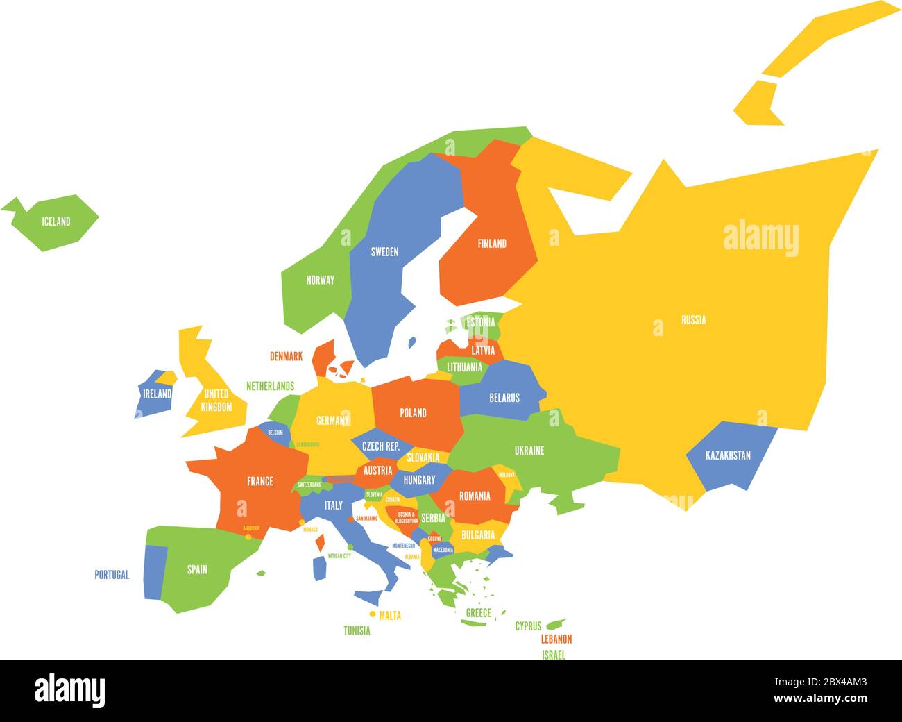 Mappa politica infografica dell'Europa molto semplificata. Semplice illustrazione geometrica vettoriale. Illustrazione Vettoriale