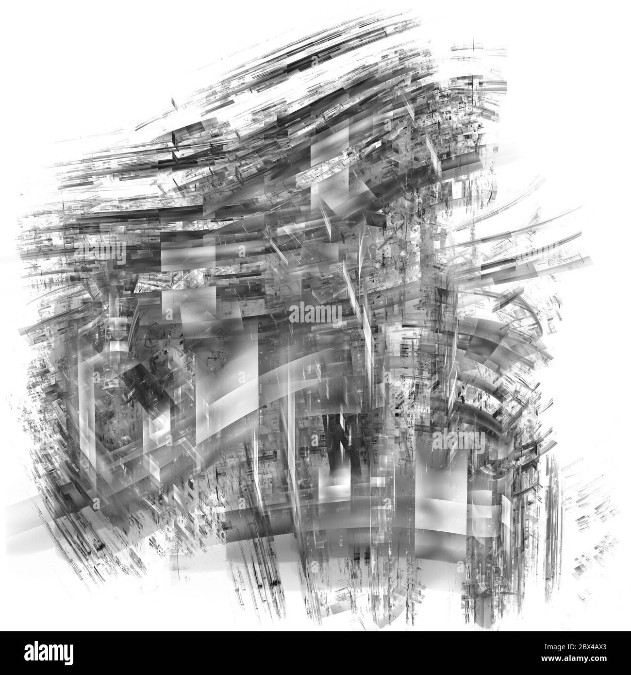 L'illustrazione frattale astratta per il disegno creativo assomiglia alla struttura techno moderna della città Foto Stock