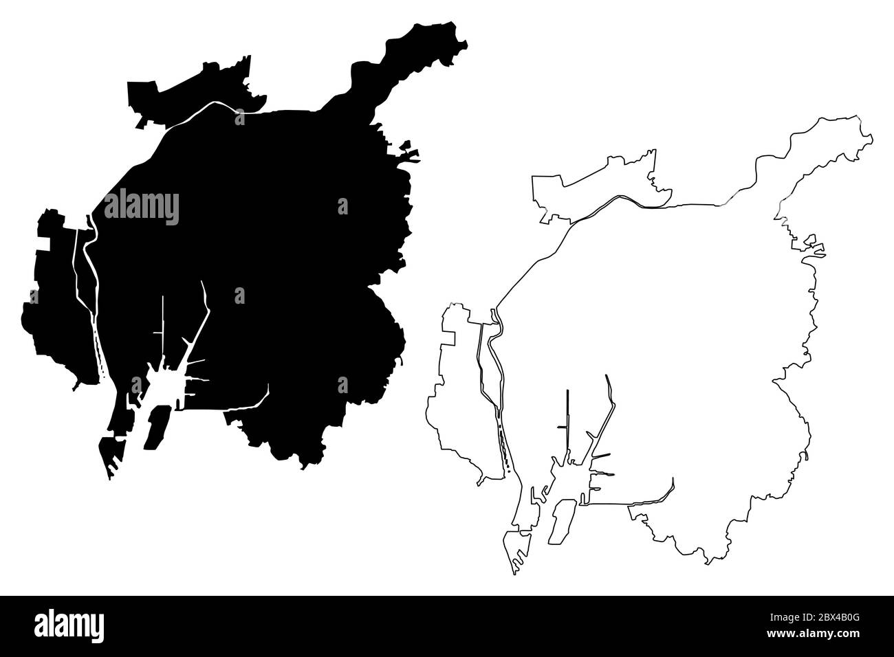 Nagoya City (Stato del Giappone, isola del paese, Prefettura di Aichi) mappa vettoriale illustrazione, scrimble sketch Città di Nagoya mappa Illustrazione Vettoriale