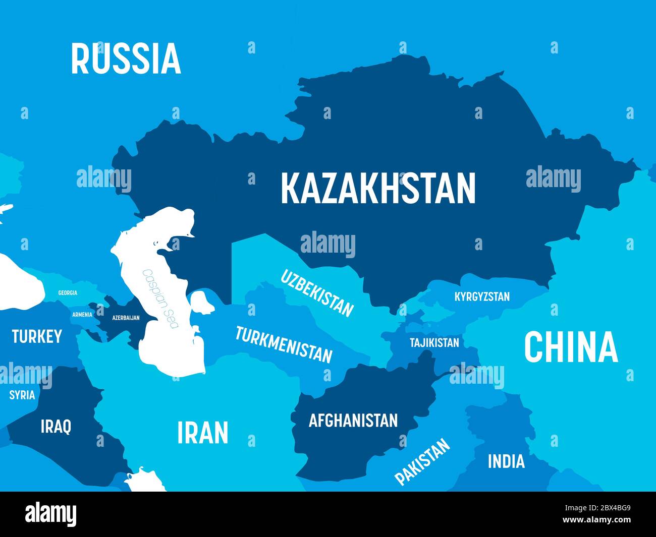 Mappa Asia centrale colore verde su sfondo scuro. Mappa politica