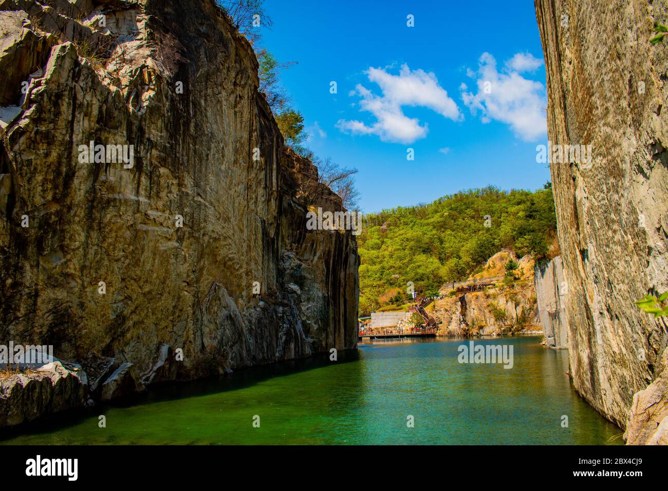 Scatti panoramici della cava di granito della Pocheon Art Valley a Pocheon, Corea del Sud. Foto Stock