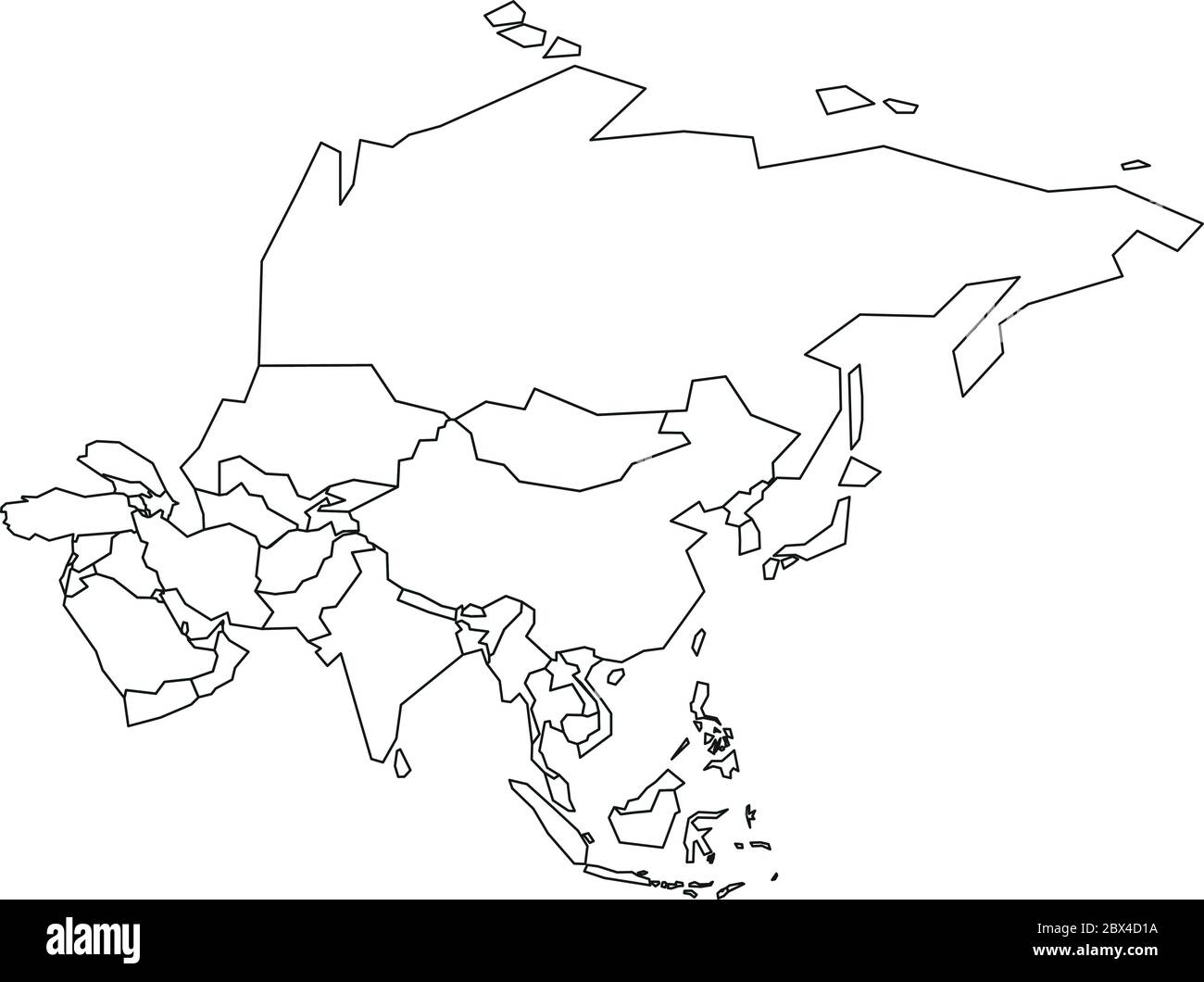 Mappa politica dell'Asia. Contorno a reticolo nero semplificato. Illustrazione vettoriale Immagine e Vettoriale - Alamy