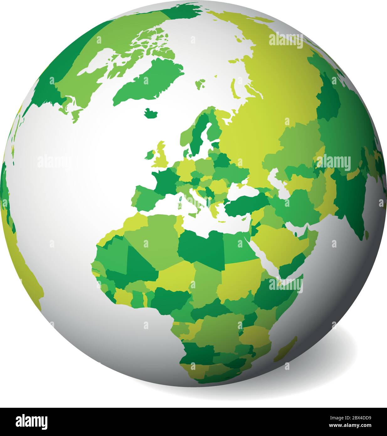 Carta politica vuota dell'Europa. Globo terrestre 3D con mappa verde. Illustrazione vettoriale. Illustrazione Vettoriale