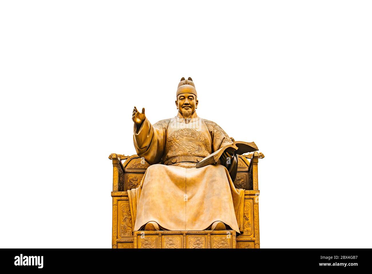 Statua del re Sejong da Piazza Gwanghwamun, isolata Foto Stock