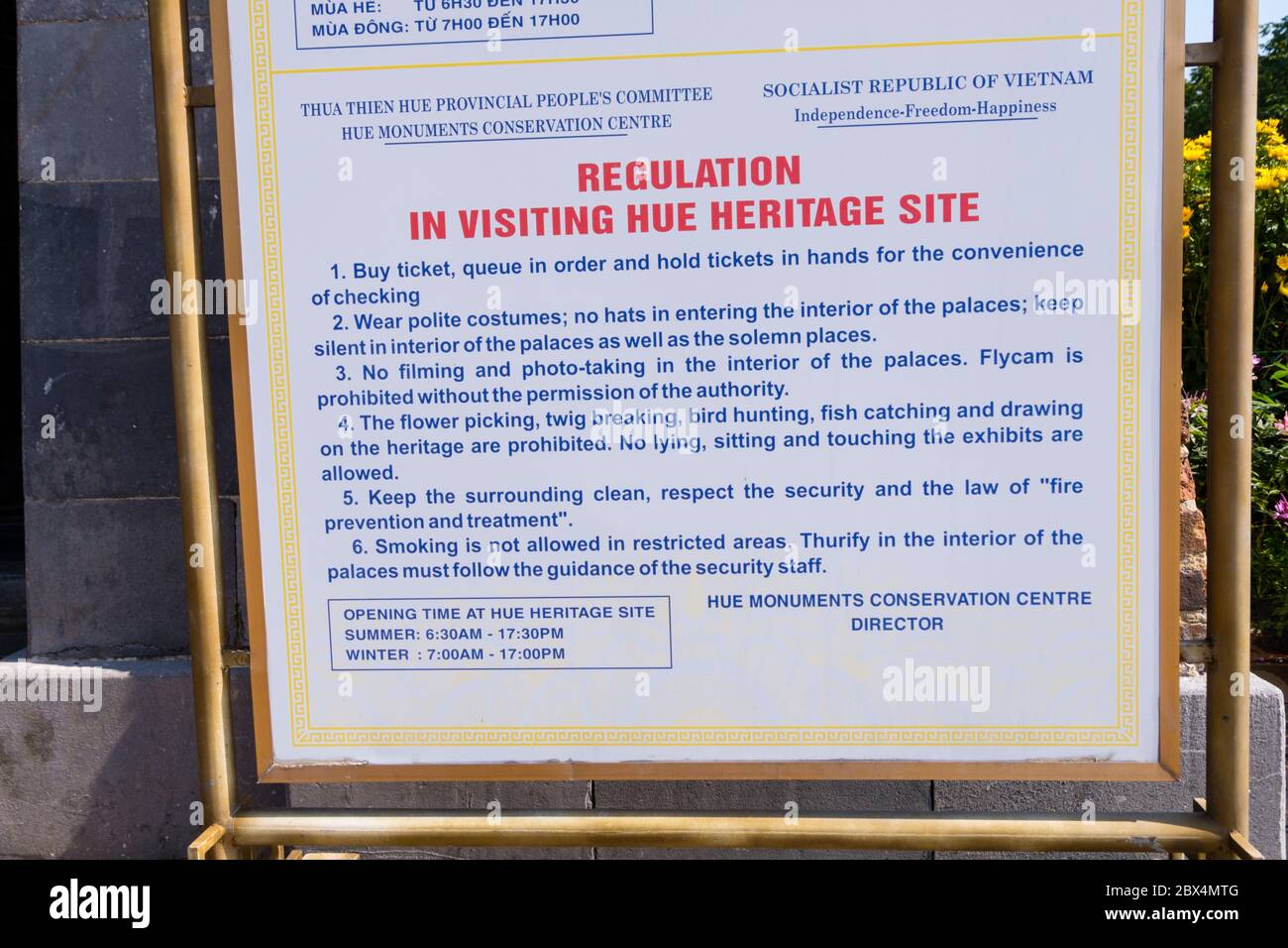 Segno della regola di regolazione, città imperiale, Hue, Vietnam Foto Stock