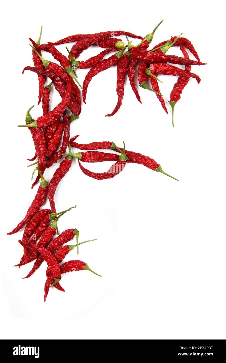 f - alfabeto da peperoncino caldo isolato su sfondo bianco Foto Stock f - alfabeto da peperoncino caldo isolato su sfondo bianco Foto Stock