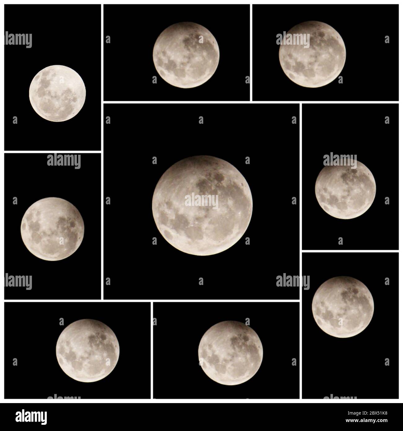Eclissi lunare penumbrale 2020 fasi. Le fasi di un'eclissi lunare penumbro dalla terra. Luna Super Terra. Foto Stock
