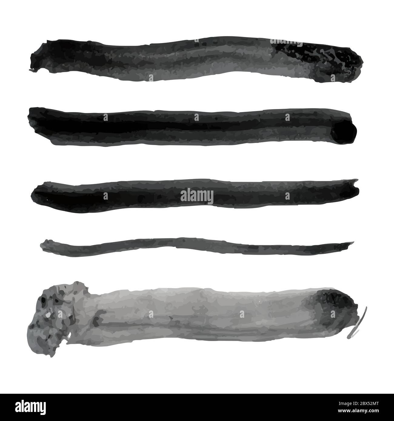 Set di cinque pennelli vettoriali di colore nero Illustrazione Vettoriale