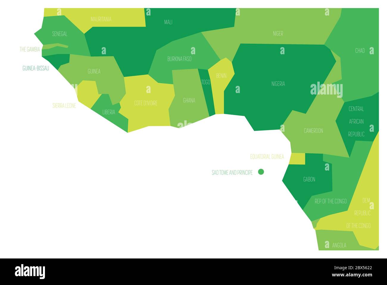 Paesi del Golfo di Guinea - Africa occidentale. Mappa politica semplificata  e schematica. Illustrazione vettoriale in tonalità di verde Immagine e  Vettoriale - Alamy