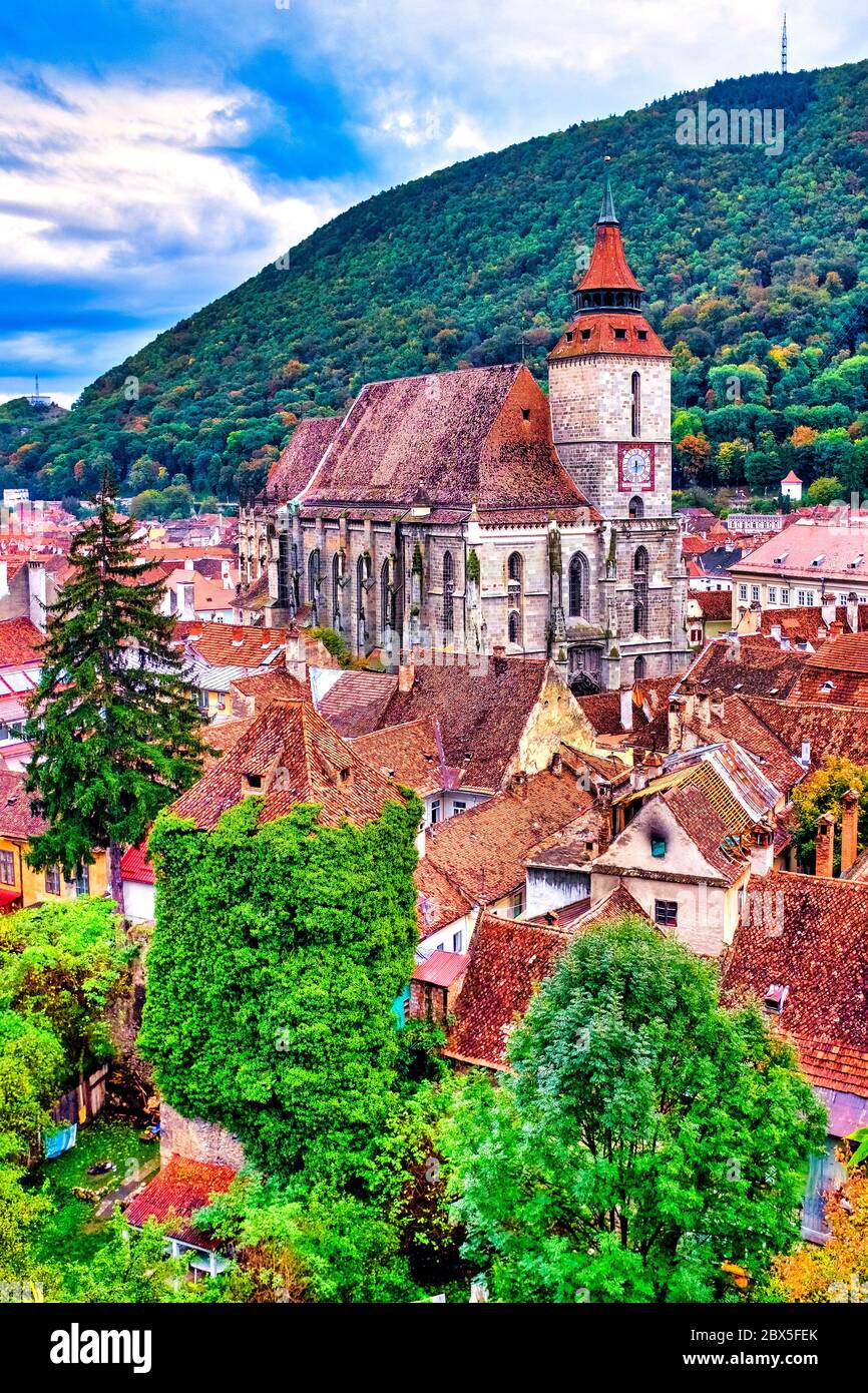 Vista della Biserica Neagra (la chiesa nera), Brasov, Romania Foto Stock