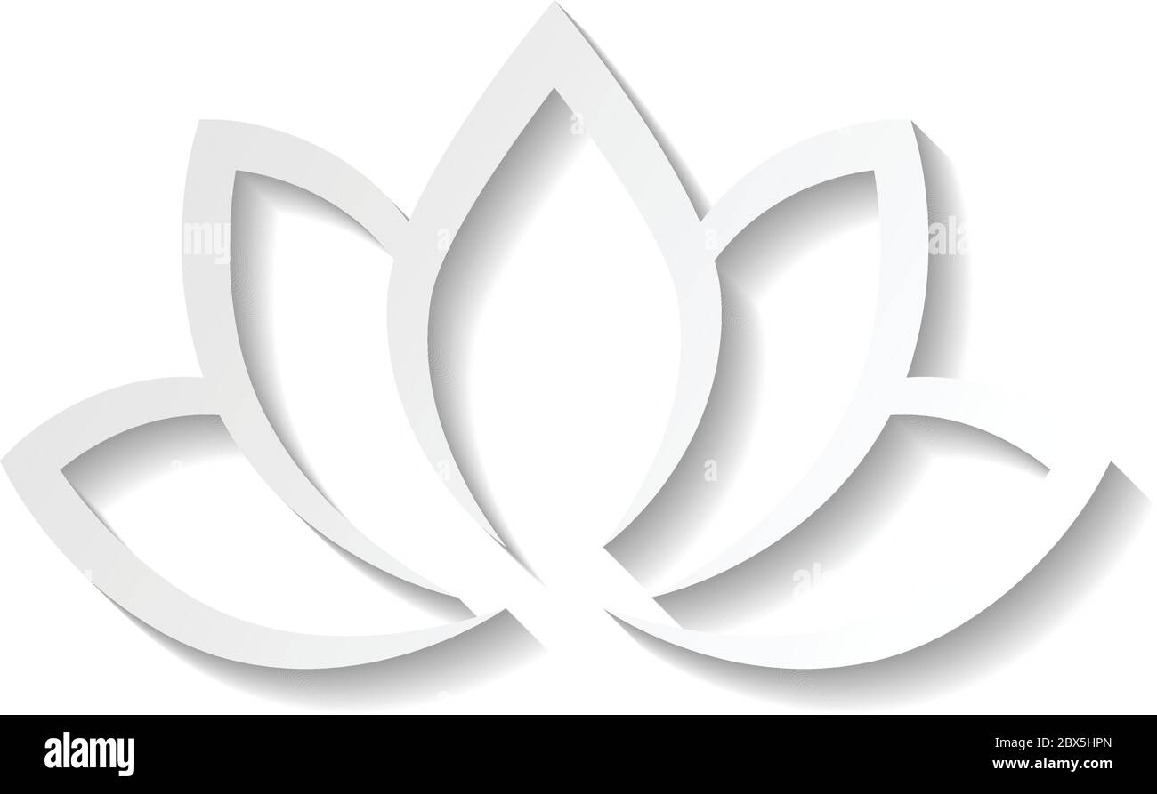 Icona di Lotus flower 3d su sfondo bianco. Tema benessere, spa, yoga, bellezza e stile di vita sano. Illustrazione vettoriale. Illustrazione Vettoriale