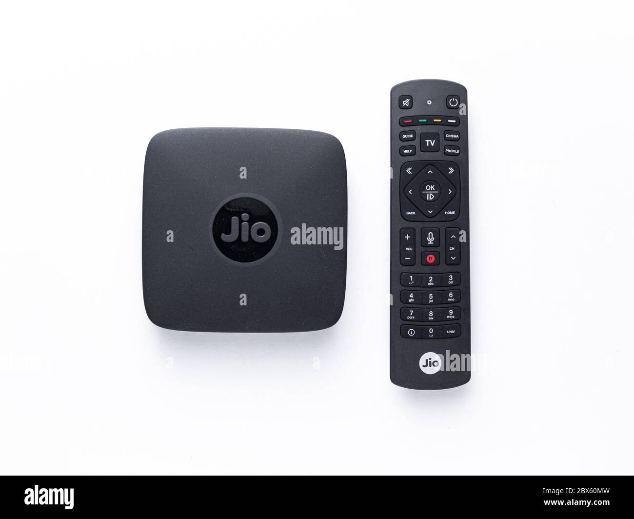 Assam, india - 28 Aprile 2020 : Set top box per Jio fibra/tv 4k. Foto Stock