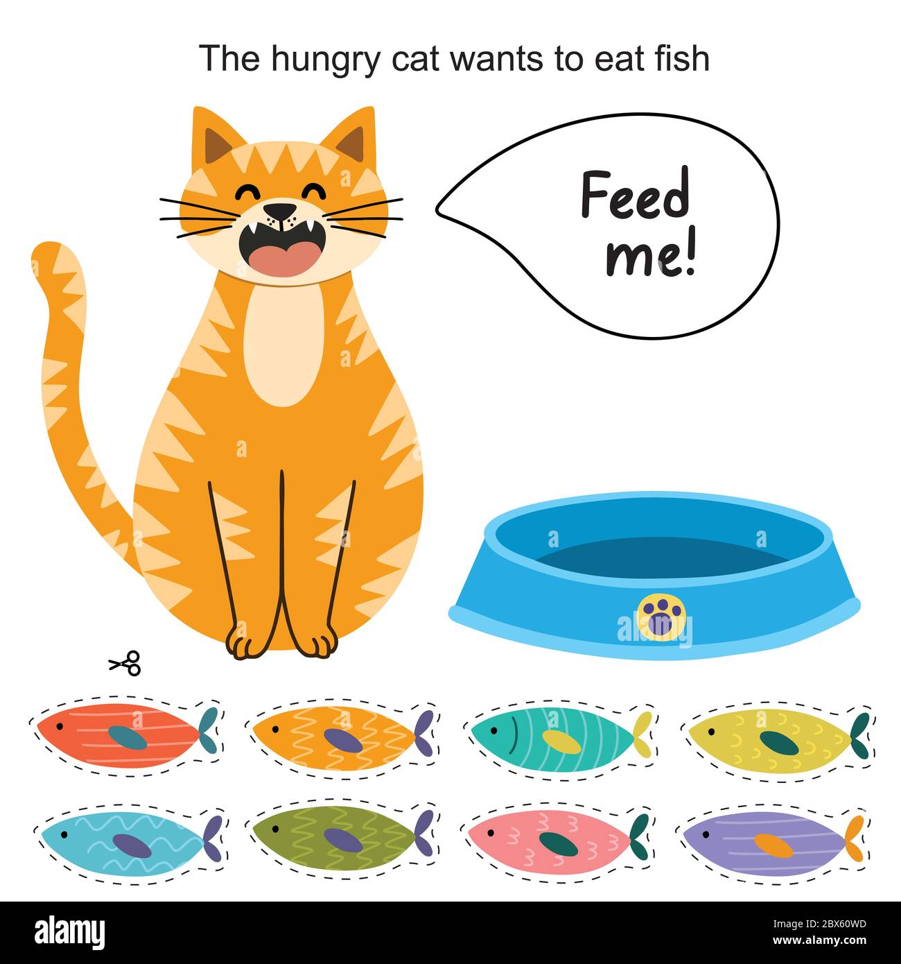 Dai da mangiare alla pagina delle attività dei gatti per i bambini Illustrazione Vettoriale