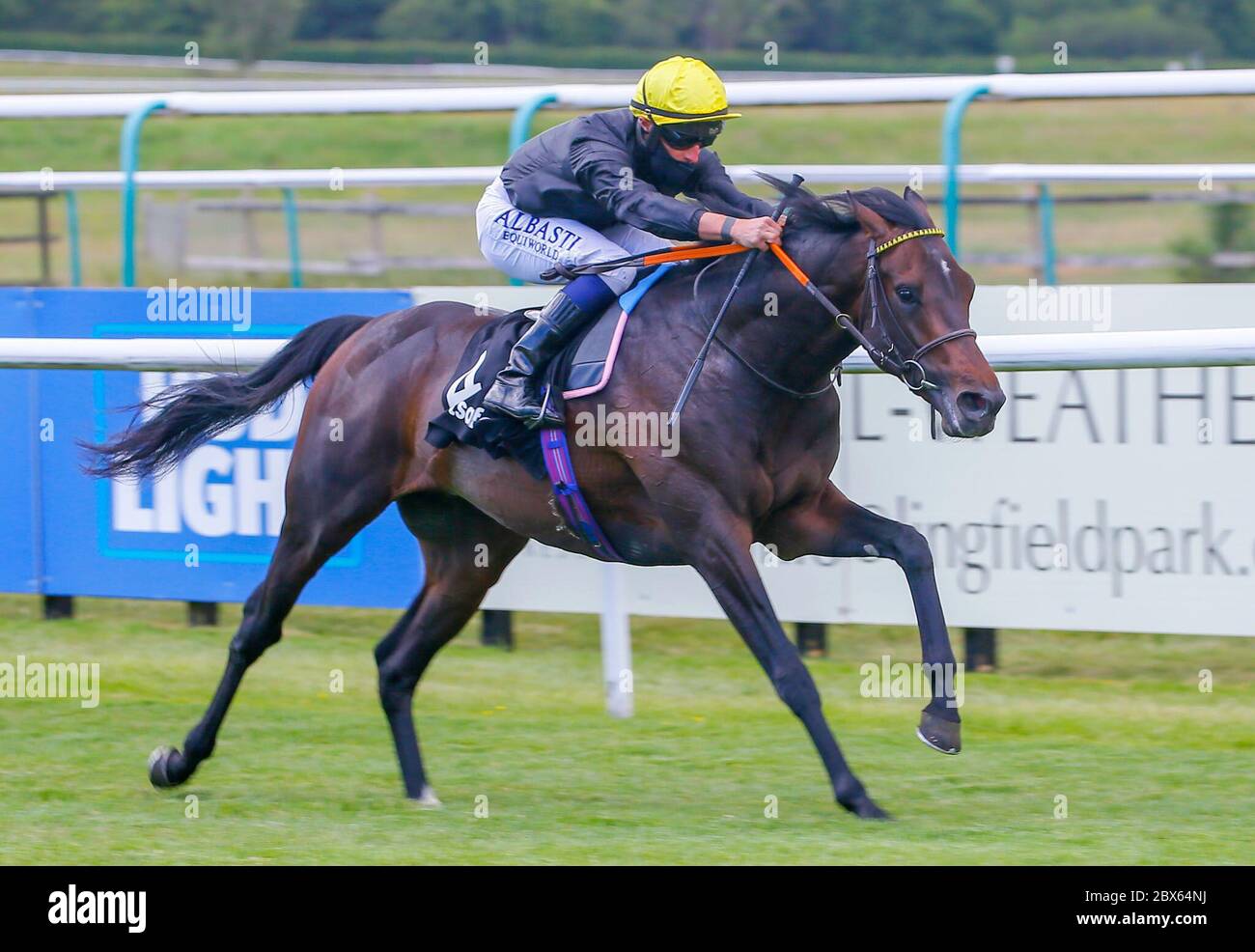 Il Re Inglese guidato da Tom Marquand vince la Betsafe Derby Trial Stakes all'Ippodromo di Lingfield. Foto Stock