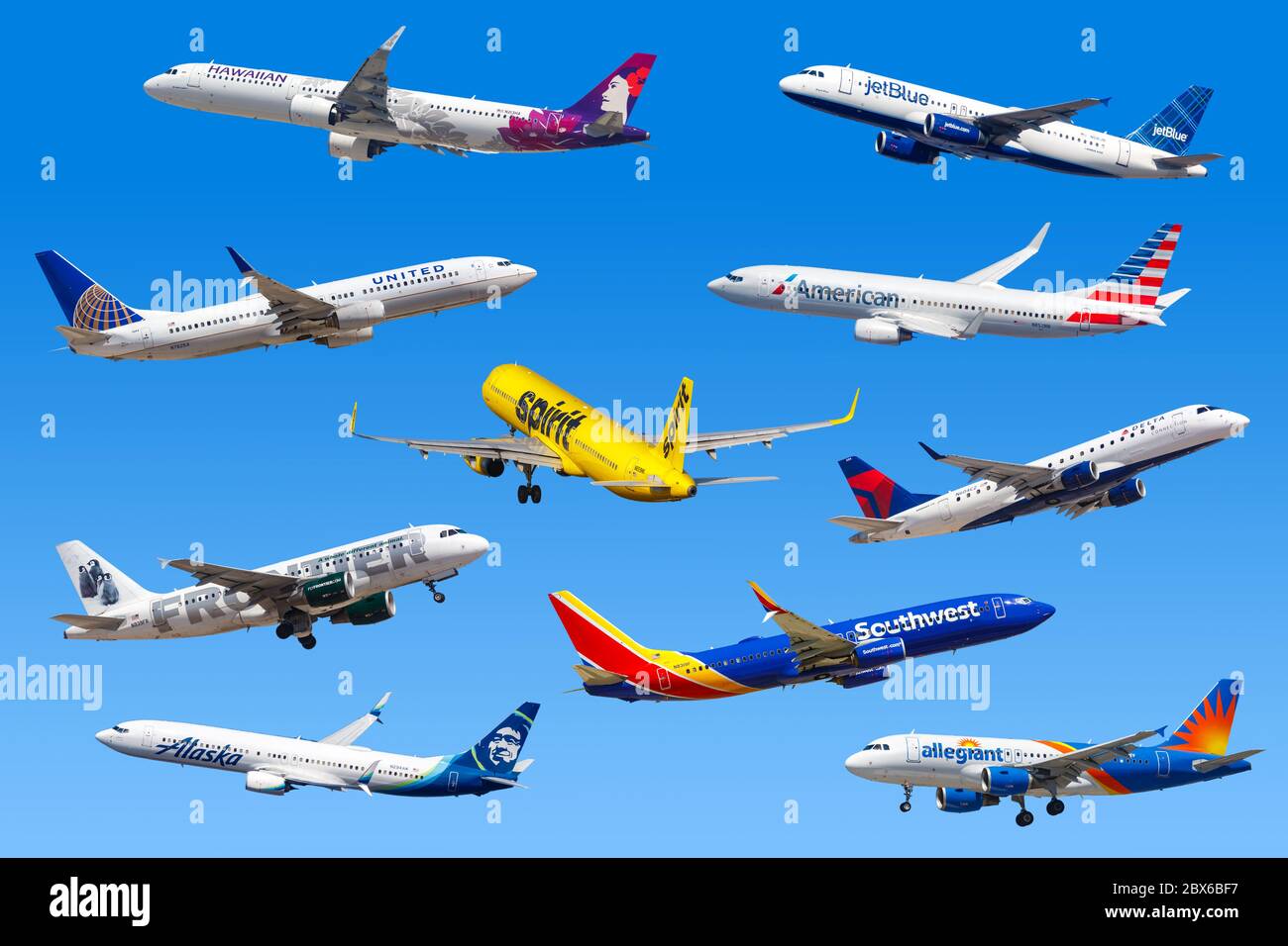 New York City, New York - 1 marzo 2020: Diversi aerei all'aeroporto di New York (LEJ) negli Stati Uniti. Foto Stock