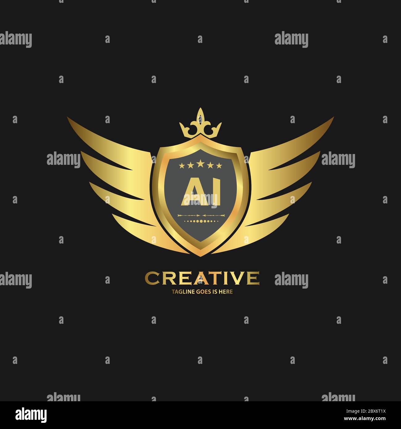 Modello di disegno astratto con logo Shield. Simbolo aziendale monogramma nominale Premium. Illustrazione Vettoriale