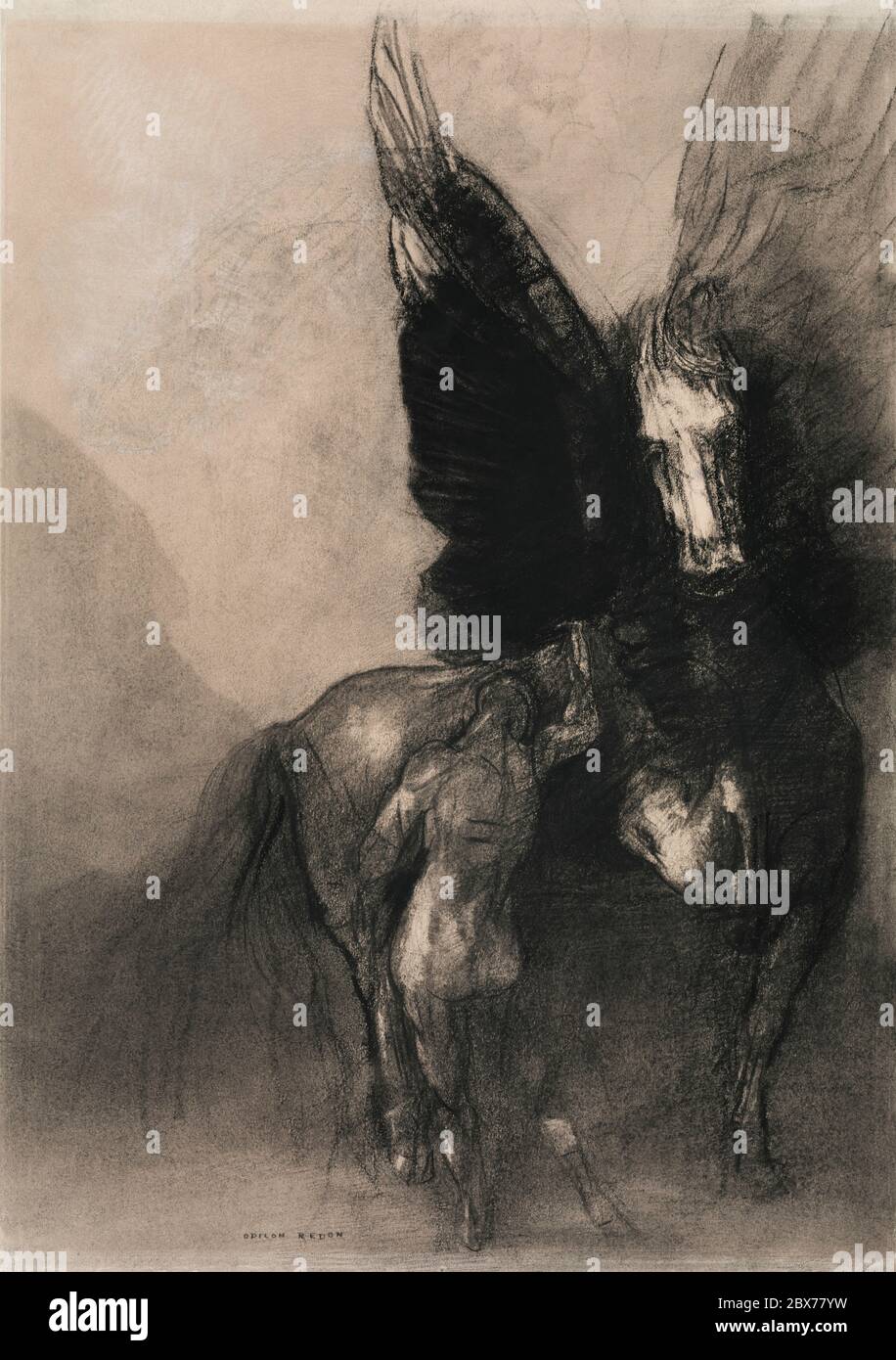 Pegasus e Bellerophon (1888) di Odilon Redon. Originale dal museo MET. Foto Stock