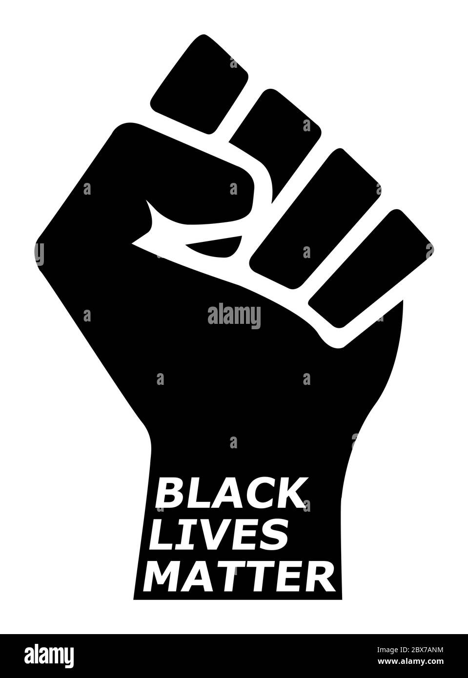 Black Lives Matter with fiero pugno, nero storia simbolo di orgoglio, pregiudizio e discriminazione attivismo illustrazione banner, afroamericano, persone di Foto Stock