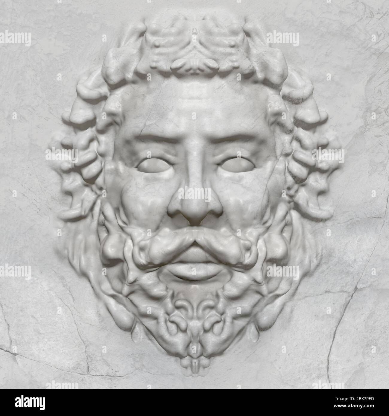 scultura in 3d di un uomo greco a bassorilievo viso in marmo texture. Foto Stock