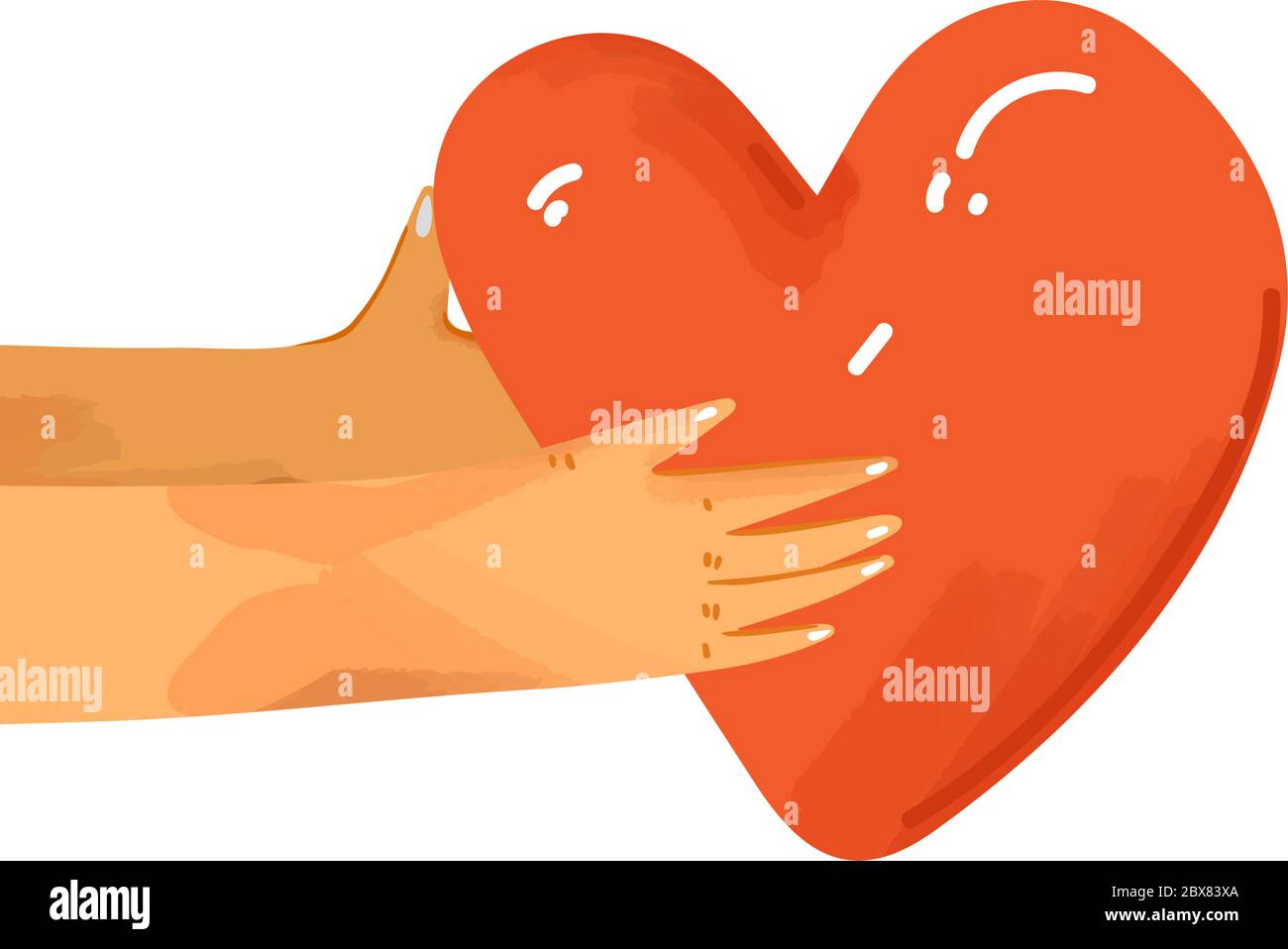 Vettore piatto illustrazione mani umane che condividono amore, sostegno, apprezzamento l'una all'altra. Mani che danno il cuore come segno di connessione e unità. Amore Illustrazione Vettoriale