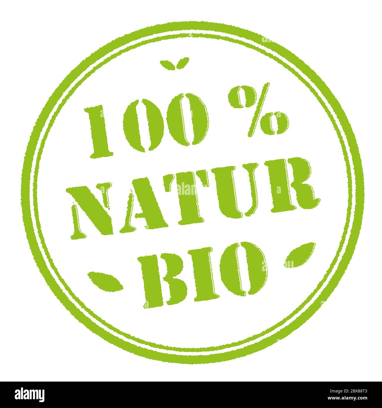 Francobollo verde 100% natura organica, illustrazione Foto Stock