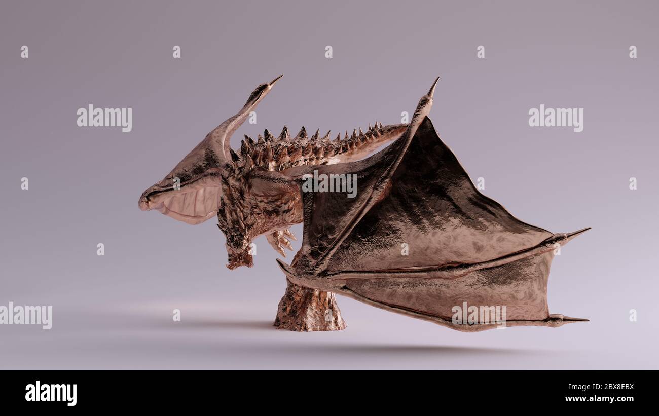 Bronzo Horned Winged Dragon illustrazione 3d rendering Foto Stock