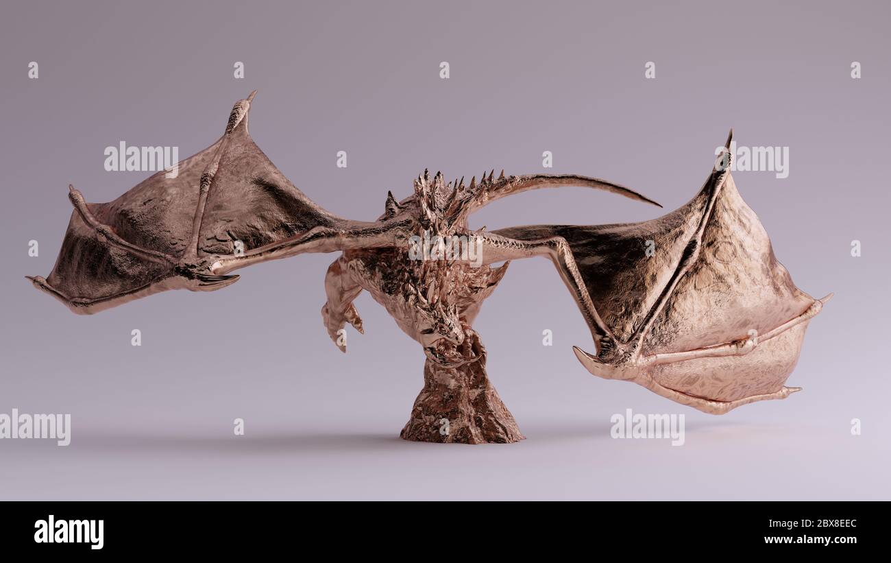Bronzo Horned Winged Dragon illustrazione 3d rendering Foto Stock
